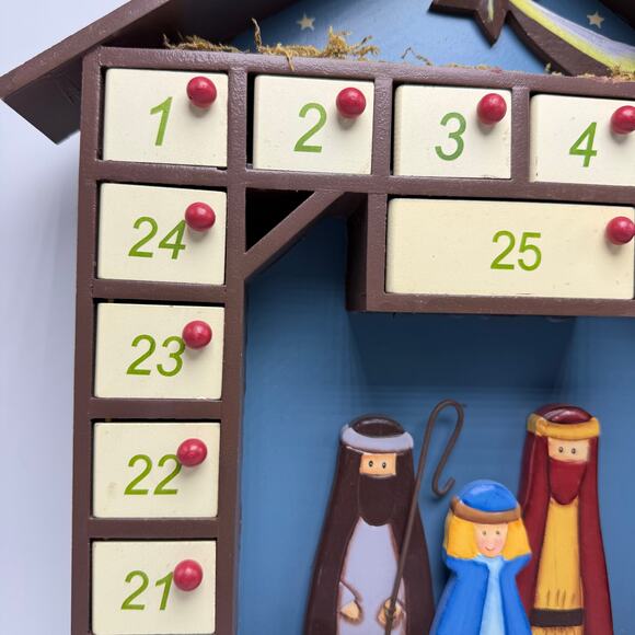 Nativity Scene Advent Calendar 25 Boxes Doors Wooden Manger Christmas Countdown - Picture 5 of 11